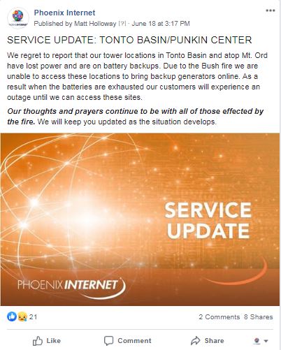 Tonto Bushfire update 6-18