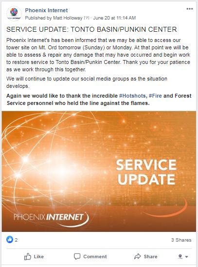 Tonto Bushfire update 6-20